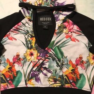 Black and floral crop top hoodie. Small